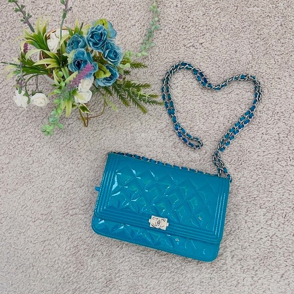 Chanel Boy Wallet on Chain Turquoise Patent WOC - Picture 13 of 13
